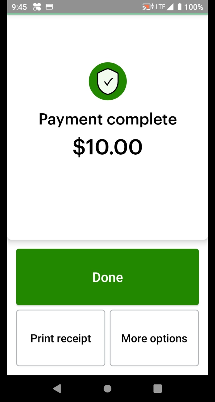 Payment Complete screen shown after exact cash payment.